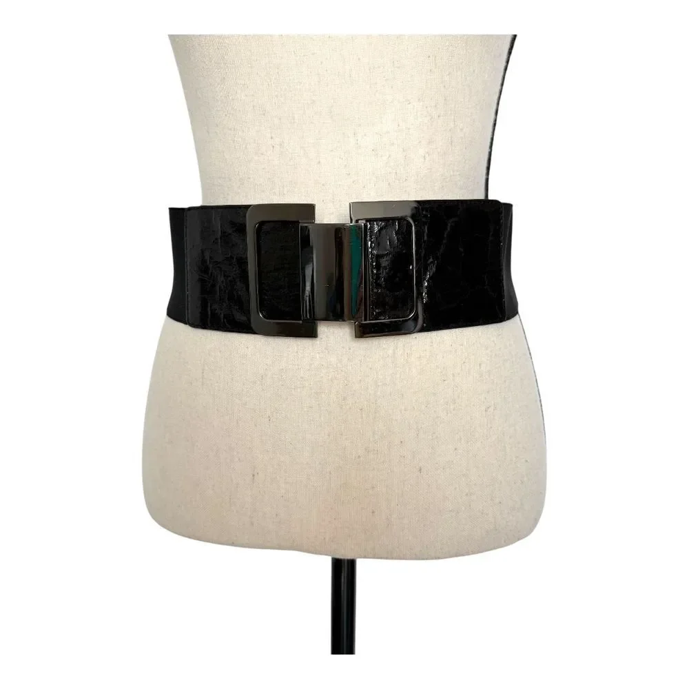 EXPRESS Black Metal Clasp Waist Wide Belt Stretch Womens Small